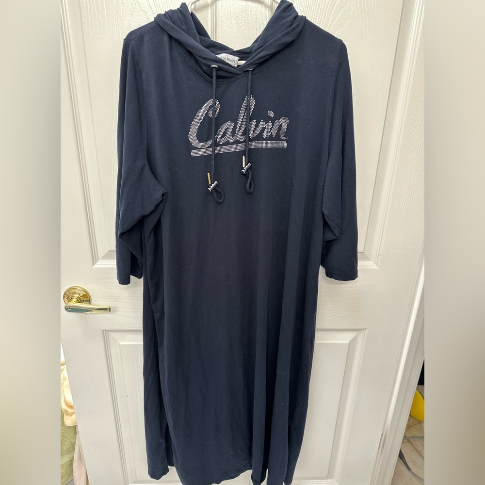 Calvin Klein Navy Hooded Midi Dress Casual Logo Size 1X